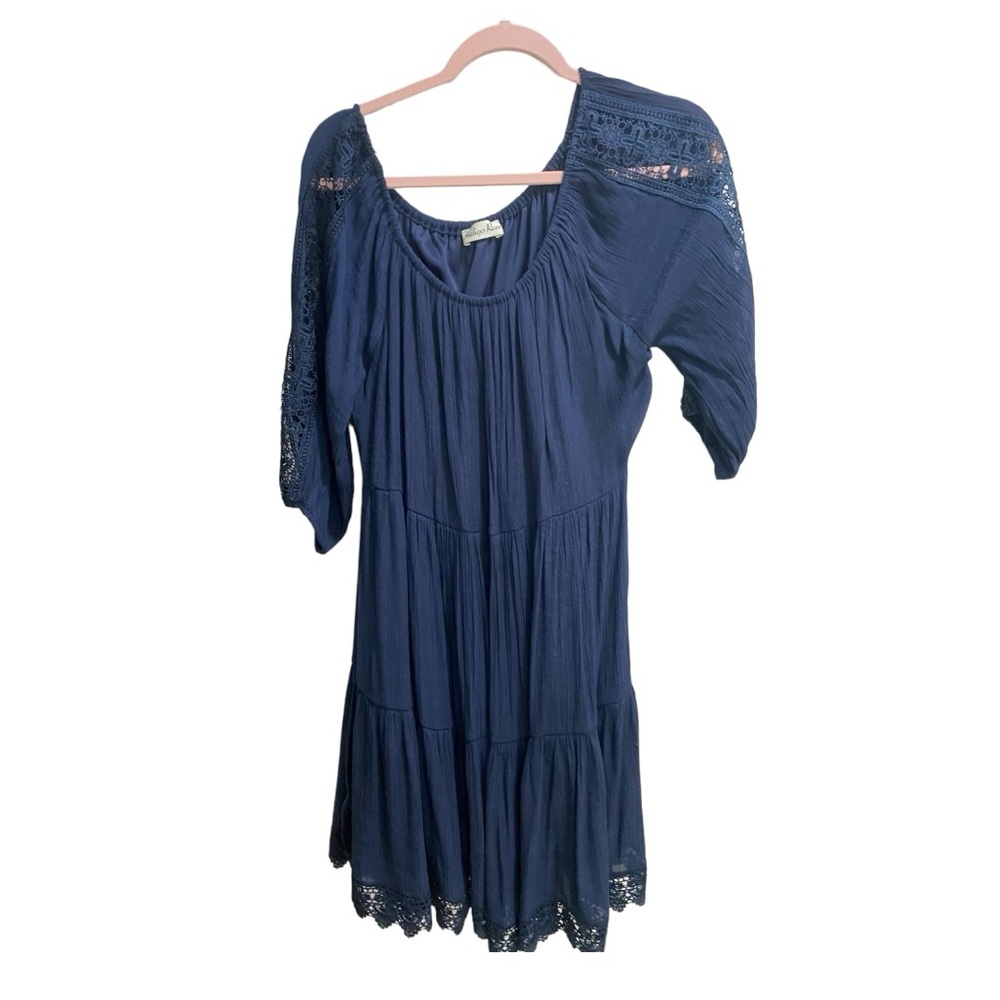 Royal Blue Indigo Rose Crocheted Dress,‎ Boho